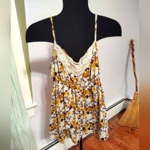 No Boundaries floral Tank Top with Crochet accent